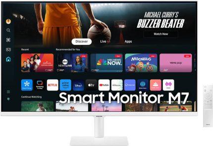 Samsung M7 M70D Smart Monitor, 32" 4K UHD VA Display, 60Hz Refresh Rate, 4ms (GtG) Response Time, WiFi 5 & BT 5.2 Connectivity, Built-In Speakers, Tizen Operating System, White | LS32DM703UMXUE
