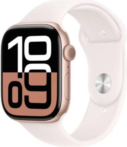 Apple Watch Series 10, GPS, 46mm, Rose Gold Aluminum Case With Light Blush Sport Band, TRA Version, Medium/Large | MWWU3QA/A