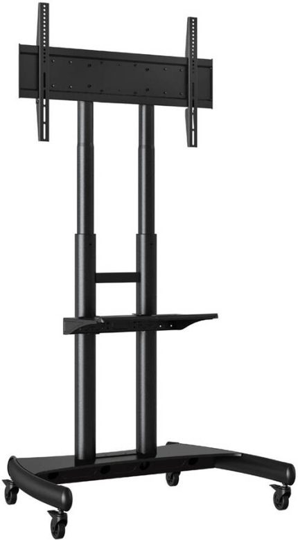 Tru Vue Height Adjustable Display Trolley, 55" - 86" Compatible Screen Sizes, 70kg Max Weight Support, 4 Locking Caster Wheels, Height Adjustable, Matte Black Finish, Black | TRVT586