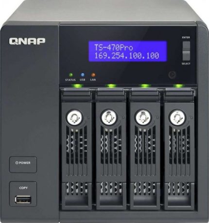 QNAP TS-470-US 4-Bay iSCSI NAS, SATA 6G, 4LAN, 10GbE-ready, LCD (TS-470-US)