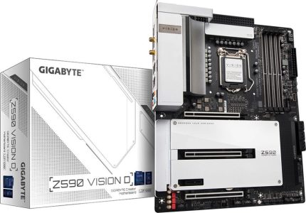 Gigabyte Z590 VISION D - Intel Z590 Express Chipset, Maximum 128GB DDR4, 3,200 MHz, 3x PCI express x16, LGA1200, ATX Form Factor, Motherboard | Z590-VISION-D