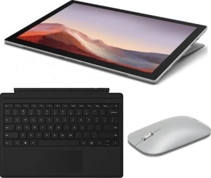 Microsoft Surface Pro 7 Pack, Surface Pro 7 (i3) + Type Cover (Black) + Surface Bluetooth Mobile Mouse (Platinum) | VDH-00005 + KGY-00008+ FMM-00014