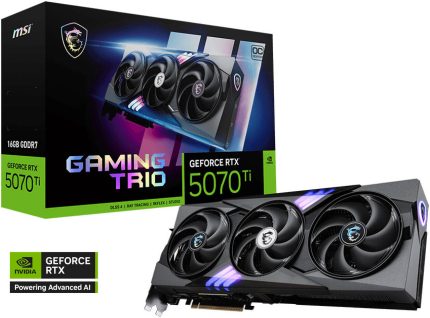 MSI GeForce RTX 5070 Ti GAMING TRIO OC PLUS Graphics Card, 16GB GDDR7 256-Bit Memory, 2572 MHz Boost Memory, 8960 CUDA Cores, 28 Gbps Memory Speed, PCI Express Gen 5 | 912-V531-058
