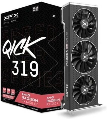 XFX SPEEDSTER QICK 319 AMD Radeon™ RX 6750 XT Core Gaming Graphics Card, 12GB GDDR6 192-Bit Memory, 2600MHz Boost Clock, 18 Gbps Memory Clock, 2560 Stream Processor, Black | RX-675XYJFDP