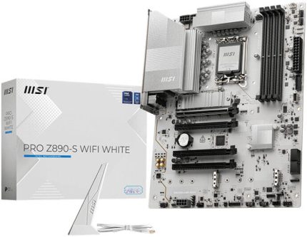 MSI Pro Z890-S WiFi LGA 1851 ATX Motherboard, Intel Z890 Chipset, 4x DDR5 UDIMM Slots, Up to 256GB Max Memory, 4x PCIe Slots, 3x M.2 Slots, WiFi & BT Connectivity, White | 911-7E54-003