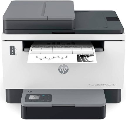 HP LaserJet Tank MFP 2602sdw A4 Black & White Laser Printer, Print, Scan & Copy, Print Speed up to 22ppm, Up to 25,000 Pages Duty Cycle, 100 Sheets Output Capacity, Wi-Fi, Bluetooth, White | 2R7F5A