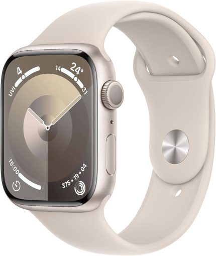 Apple Watch Series 9 GPS 41mm Smartwatch with Starlight Aluminum Case with Starlight Sport Band M/L, Always-On Retina Display, Fitness Tracker, Blood Oxygen & ECG Apps, Starlight | MR8U3ZP/A