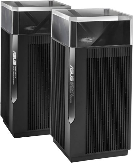 ASUS ZenWiFi Pro XT12 AX11000 Wireless Tri-Band 2.5G Mesh System, Up to 10,756 Mb/s Speed, Wi-Fi 6, Works with Alexa, 2 x GigETH LAN / 1 x ETH WAN, 2 Pcs, Black | 90IG06U0-MO3A20