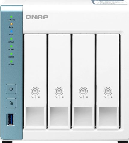 QNAP 4-Bay NAS, Annapurna Labs AL314 Quad core 1.7GHz, 4GB DDR3L SODIMM RAM (Max 8GB), SATA 6Gb/s, 1 x 2.5GbE + 1 x GbE LAN, 3 x USB 3.2 Gen1 Ports, HDD Hot-swappable With Lockable | TS-431P3-4G