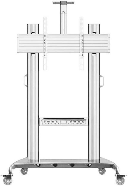 Skill Tech Motorized Telescopic Height-adjustable Aluminum TV Cart, 75" - 100" Screen Sizes, 136.4kg Weight Capacity, Modular Base Structure, Up to 1000 x 600mm VESA, White | SH-TW100