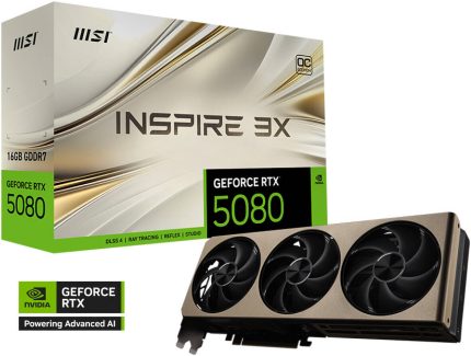 MSI GeForce RTX 5080 INSPIRE 3X OC Graphics Card, 16GB GDDR7 256-Bit Memory, 2640 MHz Boost Clock, 10752 CUDA Cores, 30 Gbps Memory Speed, PCI Express Gen 5 | 912-V531-203