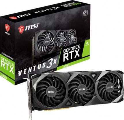 MSI RTX 3090 VENTUS 3X 24G OC, 24GB GDDR6X, 384-bit, Core Boost 1725 MHz,3x DisplayPort (v1.4a) and 1x HDMI 2.1, Support 8K @ 60fps | 912-V388-085 / 912-V388-018