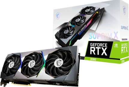 MSI GeForce RTX 3080 SUPRIM X 12G LHR Graphics Card, 8960 Units Cuda Cores, 12GB GDDR6X 384 Bit Memory, 19 Gbps, PCI Express Gen 4, 1905 MHz Core Clocks, Displayport, HDMI | 912-V389-408