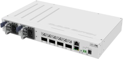 MikroTik CRS504-4XQ-IN Cloud Router Switch, 650MHz, 4x QSFP28 Ports, Compatible 40G/25G/10G/1G Fiber, 25W Power, White | CRS504-4XQ-IN