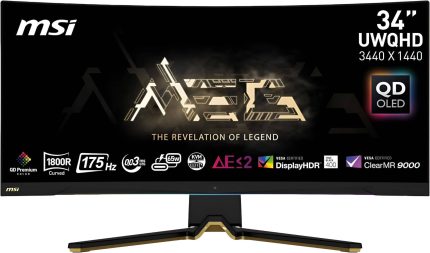 MSI MEG 342C UWQHD QD-OLED 32" Curved Gaming Monitor, 175Hz Refresh Rate, 0.03ms (GtG) Response Time, 1800R Curvature, FreeSync Premium Pro, Black | MEG-342C-QD-OLED