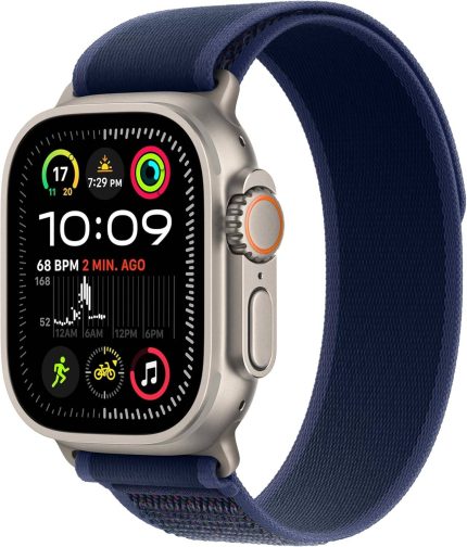 Apple Watch Ultra 2, Always-On Retina Display, S9 SiP Dual-Core Processor, 4-Core Neural Engine, GPS + Cellular, 49mm Medium/Large, Natural Titanium Case with Blue Trail Loop, TRA Version | MX4L3QA/A