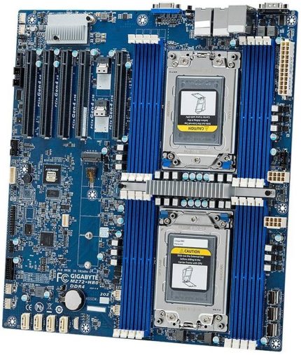 Gigabyte MZ72-HB0 E-ATX Server Motherboard, Socket SP3, AMD EPYC 7003 CPU, 8 Channel RDIMM/LRDIMM DDR4, 2x 10Gb/s Base-T LAN Ports, 5x PCIe Gen4 Slots, SATA 6.0Gb/s, Slim SAS | MZ72-HB0