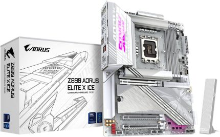 GIGABYTE Z890 Aorus Elite X Ice LGA 1851 ATX Motherboard, Intel Z890 Chipset, 4x DDR5 DIMM Slots, Up to 256GB Max Memory, Wi-Fi 7 & BT 5.4, 1x PCIe 5.0 x16, 5x M.2 Slots, White | Z890-A-ELITE-X-ICE