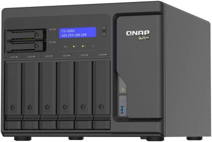QNAP TS-h886 NAS Enclosure, Intel Xeon D-1602 2-Core, 8GB UDIMM RAM, 6 x 3.5, 3.5" & 2.5" SATA HDD & 2.5" SATA SSD Drive Bays, 2x PCIe Gen3 x8 Slot, Black | TS-h886-D1602-8G