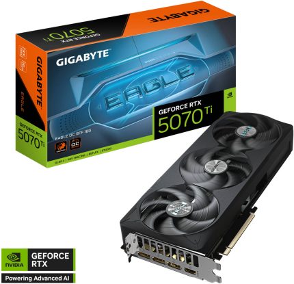 GIGABYTE GeForce RTX 5070 Ti EAGLE OC SFF Graphics Card, 16GB GDDR7 256-Bit Memory, 2542 MHz Core Clock, 28 Gbps Memory Speed, 8960 CUDA Cores, PCI Express 5.0 | GV-N507TEAGLE OC-16GD