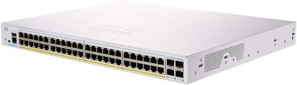 Cisco CBS350-48P Switch 48 Port GE, PoE 370W, 4x1G SFP, IPv4/IPv6 Routing, 256MB Flash, Enhanced Security, Innovative, White/Silver | CBS350-48P-4G