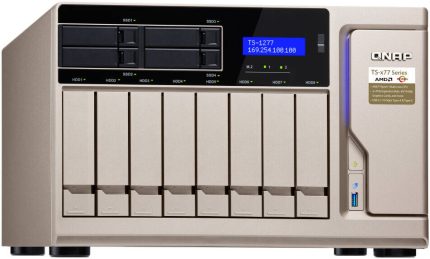 QNAP TS-1277 12-Bay NAS Enclosure, AMD Ryzen 7 1700 8-Core 64GB DDR4 RAM, 8 x 3.5"/2.5" & 4 x 2.5" Drive Bays, 4 x Gigabit ETH Ports, QTS 4.3 OS, USB 3.1 Type-C & Type-A / USB 3.0 | TS-1277-1700-64G