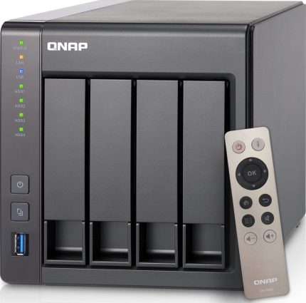 QNAP 4-Bay NAS, Intel Celeron Quad-Core 2.0GHz (up to 2.42GHz), 2GB DDR3L RAM (max 8GB), SATA 6Gb/s, 2 x GbE, Hardware Transcoding, HDMI Out With Kodi, Remote Control Included, Max 40 Ch | TS-451+-2G